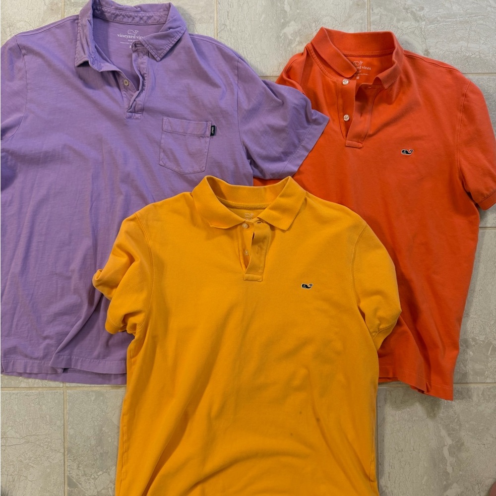 Bundle Vineyard Vines Polo Trio in Lavender, Orange, and Yellow